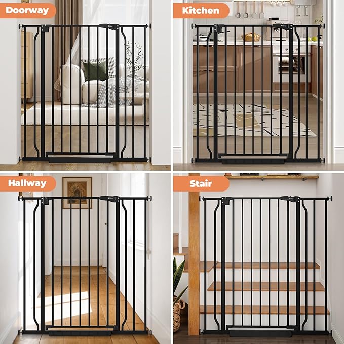 40" Extra Tall Baby Gate for Stairs, Auto Close Stroller Friendly Dog Gate Indoor for Doorways, Pressure Mounted 29"-40" Wide Baby Gate, Easy Walk Through Gate for Children & Pets, Black