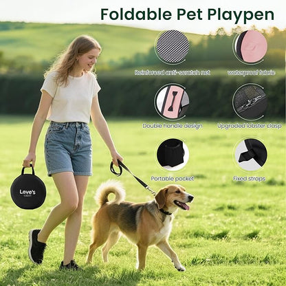 Love's cabin Pet Puppy Dog Playpen, Large Dog Tent Crates Cage Indoor/Outdoor, Portable Exercise Playpen for Cat, Foldable Pop Up Dog Kennel Playpen with Carring Case (L, Pink)