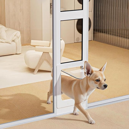 Dog Door for Sliding Glass Door, Magnetic Plastic Flap, Adjustable Height, No-Cut Insert with Lock, Ideal for Renters, Apartments, Patio White L