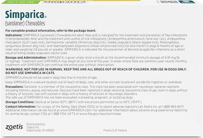 Simparica (sarolaner) Chewables for Dogs, 80 mg/tab, 44.1-88 lbs (Green), 6 Tablets
