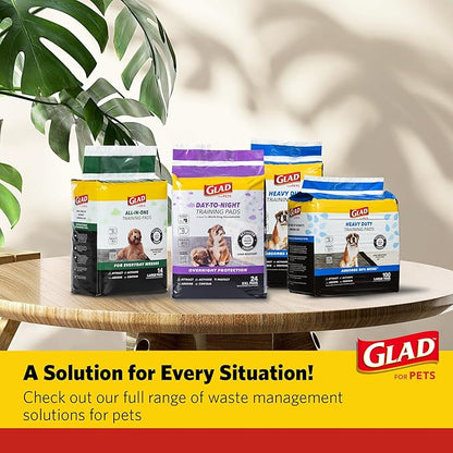 Glad for Pets Day to Night Activated Carbon Puppy Training Pads, Odor Control Disposable Dog Pads with Adhesive and Wall Protection, Leak Proof and Super Absorbent, 30 x 36 Inch, 24 Count