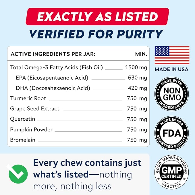 StrellaLab Dog Allergy Relief & Anti Itch Support Chews w/Omega 3: Real Ingredients, Real Taste! Skin & Coat Immune Supplement w/Fish Oil, Pumpkin & Enzymes — Developed by Experts - Made in USA -180Ct