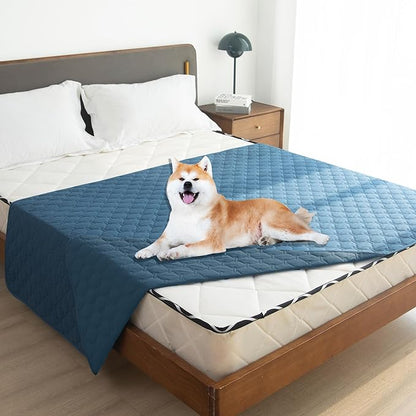 gogobunny 3X Stronger Waterproof Pet Blanket, Scratch Proof Furniture Protector for Dogs Cats, Reversible Cover 82x102 Inch, Dark Blue