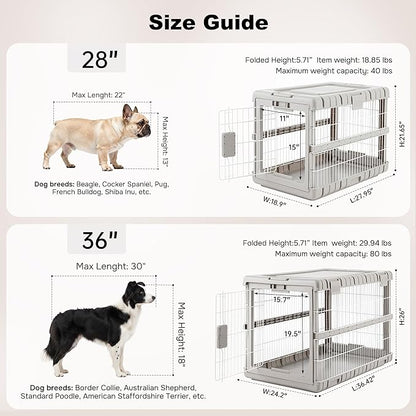 ZOMISIA Collapsible Dog Crate for Large Dogs - 36" L Heavy Duty Dog Kennel No Tools Required with 4 Sides Steel Foldable Cage for Dogs Indoor Furniture, Portable Carrier with 2 Smooth Wheels, Beige