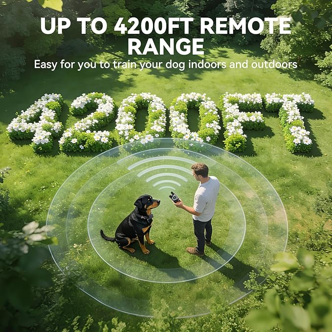 CanineJoy Dog Shock Collar and Automatic Bark Collar - 2-in-1 4200FT Dog Training Collar with Remote Control, Waterproof Electric Collar with 4 Training Modes, Security Lock, Rechargeable E-Collar