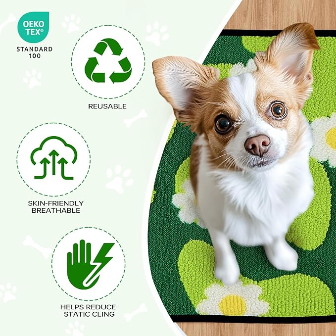 Qeils Reusable Puppy Pads for Small Dogs, Washable Pee Pads with Non-Slip , Absorbent Leakproof Mat for Crates, Playpens, Pet Beds & Whelping, Indoor Potty Training Grass Green, 18"x24", 2 Pack