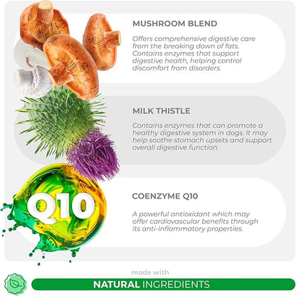 Turkey Tail Mushroom for Dogs - Mushroom Complex for Lumps and Bumps - Reishi, Cordyceps, Lion's Mane, Turkey Tail, Maitake and Shitake with Vitamins, Milk Thistle, Selenium and Coenzyme Q10.