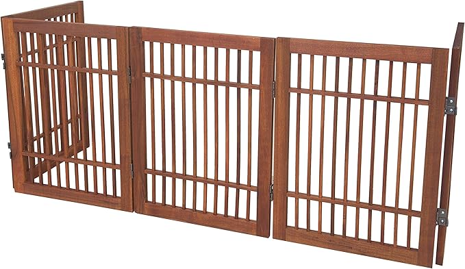 Urnporium Freestanding Wooden Dog Gate Foldable Indoor Pet Gate No Drill Expandable Barrier for Doorways Stairs Hallways Portable Wood Fence for Small Dogs & Puppies (Brown Pet Gate, 5 Panel 24" Tall)