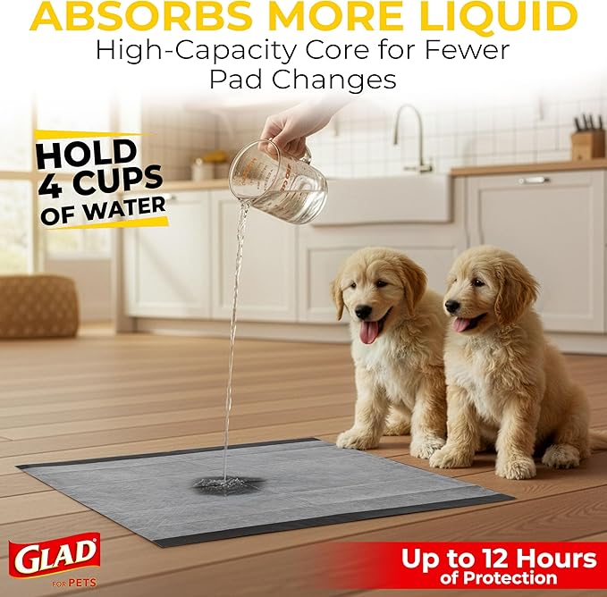 Glad for Pets Black Charcoal Puppy Pads - Super Absorbent Disposable Dog Pee Pads, Potty Training Pads, and Pet Supplies - Dog Pee Pads for Crate Training and Indoor Use 23" x 23" - 50 Count
