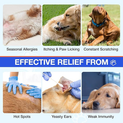Dog Allergy Chews - Itching Skin Relief - 180 Chews Natural Dog Allergy Relief Treatment for Paw Licking, Anti-Itch, Dry Skin, Hot Spots, Allergies & Immune Support Supplement
