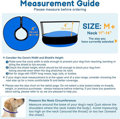 BARKLESS Dog Donut Collar, 2-in-1 Inflatable Dog Collars for After Surgery to Stop Licking Wounds, Patented Protective Donut Cone with High Shield for Small and Medium Pets (Blue, M+)