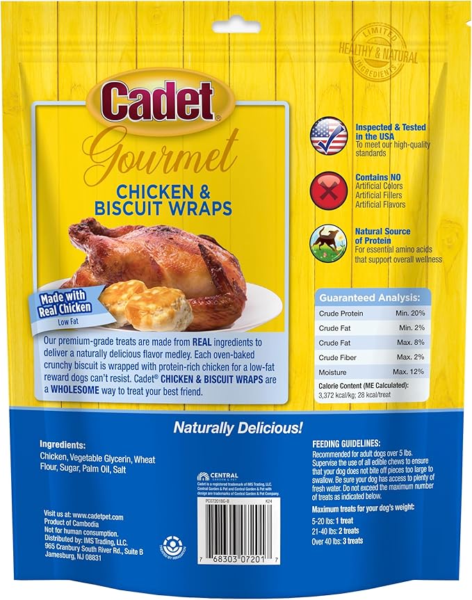 Cadet Gourmet Chicken Wrapped Biscuit Dog Treats, Training Treats for Small and Large Dogs, Inspected & Tested in USA, 14 oz.