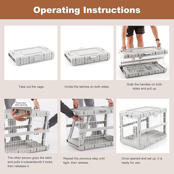 ZOMISIA Collapsible Dog Crate for Dogs - 28" L Heavy Duty Dog Kennel No Tools Required with 4 Sides Steel Foldable Cage for Dogs Indoor Furniture, Portable Carrier with 2 Smooth Wheels, Beige