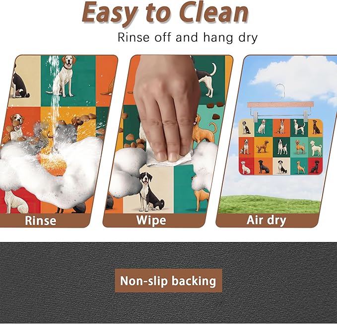 Cute Dog Cat Food Mat,Absorbent Pet Feeding Mat for Food and Water,Non-Slip Dog Bowl Mats Floor Protector 16"x24"
