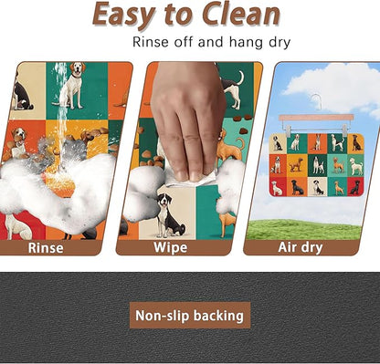 Cute Dog Cat Food Mat,Absorbent Pet Feeding Mat for Food and Water,Non-Slip Dog Bowl Mats Floor Protector 12"x20"