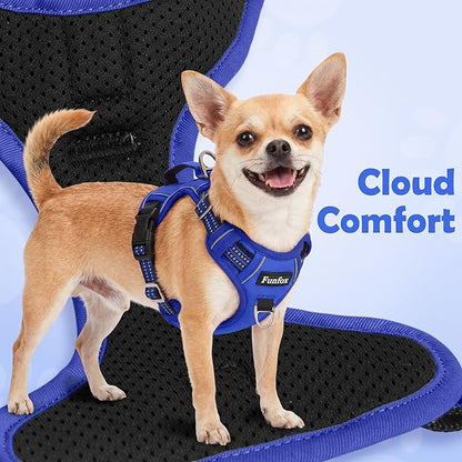 Funfox Dog Harness No Pull, Adjustable Pet Vest Harness, Super Soft Material with Vertical Handle Easy Control, Reflective Night Walking, 2 Leash Clips for XLarge Dogs, Blue, XL