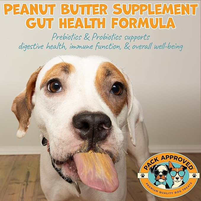 Pack Approved Dog Peanut Butter - with Prebiotic and Probiotic for Dogs to Boost Gut Health - Supports Digestive Support and Immune Support - Peanut Butter Treats - Gut Health (8.46oz)