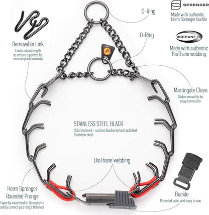 Herm Sprenger Black Stainless Steel Dog Collar with Quick Release ClicLock Buckle O-Ring Biothane Insert Training Collar Made in Germany (Cherry Red, 16in x 2.25mm(Neck Size up to 13-14in))