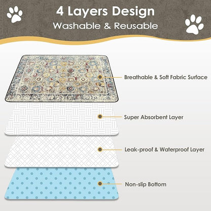 SCLOSE Washable Pee Pad for Dogs, 32" x 24" Reusable Puppy Pads Waterproof Dog Rugs, Super Absorbent, Leakproof, Dog Crate Pad, Playpen Mat, Whelping Pads, Vintage