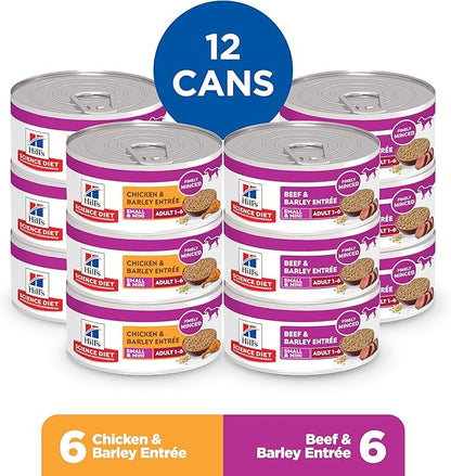 Hill's Science Diet Adult 1-6 Small & Mini Wet Dog Food, Beef & Barley Entrée, 5.8 oz. Cans, 12-Pack