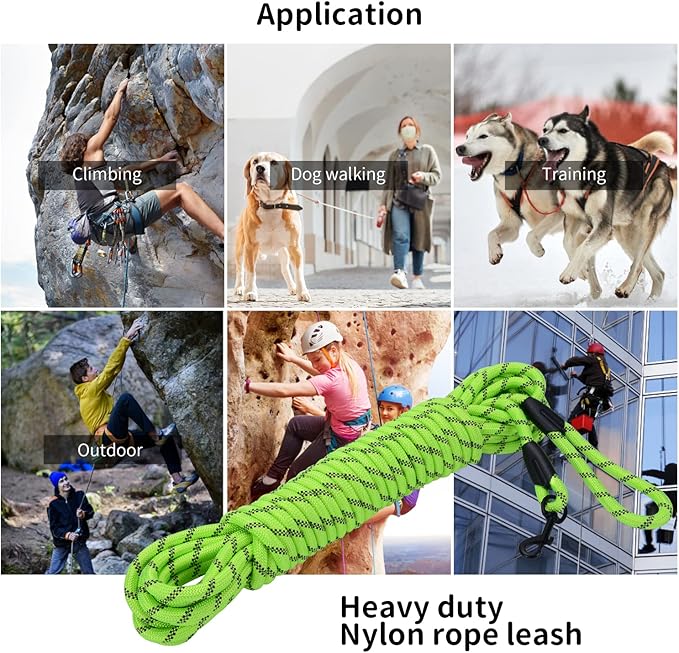 Long Dog Leash for Training 15Ft-Reflective Nylon Rope with Swivel Hook-Recall Agility Lead for Large Small Medium Dogs Outside Walking Hiking-Green Diam 1/2"