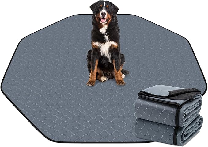 Bunlitent Washable Pee Pads for Dogs, 2 Pack, Grey, Polyester, Reusable Pet Training Pads, Octagon, 71'' Diagonal, Non-Slip, Super Absorbent