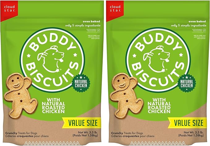 Buddy Biscuits 3.5 lbs. Bag of Crunchy Dog Treats Made with Roasted Chicken,(Pack of 2)