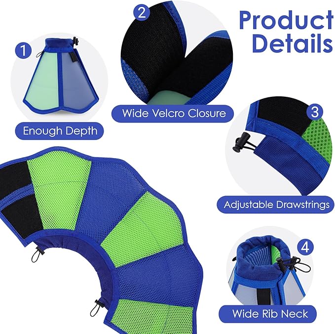AOFITEE Dog Cone - Soft Cones for Dogs After Surgery, Comfy Cones for Large Dogs to Stop Licking, Adjustable Soft Dog Cone Collar, Elizabethan Pet E-Collar for Wound Healing, Bluegreen Large