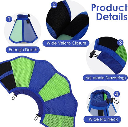 AOFITEE Dog Cone - Soft Cones for Dogs After Surgery, Comfy Cones for Large Dogs to Stop Licking, Adjustable Soft Dog Cone Collar, Elizabethan Pet E-Collar for Wound Healing, Bluegreen Large