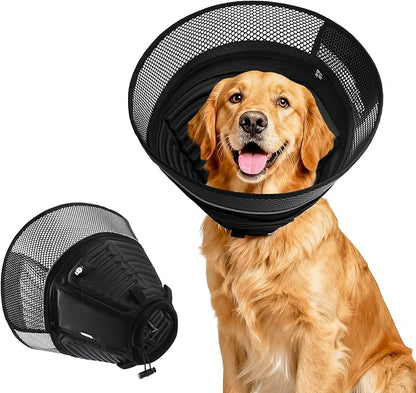 Inflatable Dog Cone for Dogs After Surgery,Soft Adjustable Elizabethan Collar for Medium Dogs,2-in-1 Dog Cone with Detachable Shield,Anti-Anxiety Comfortable Pet E-Collar Prevents Licking Wounds(M)