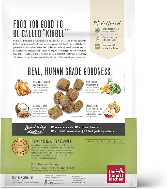 The Honest Kitchen Human Grade Whole Food Clusters Grain Free Chicken Dry Dog Food, 1 lb Trial Pouch
