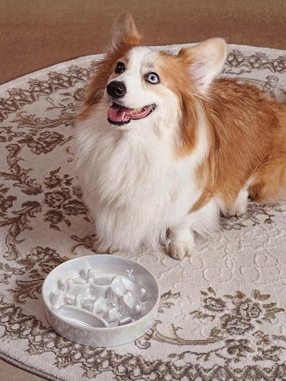 LE TAUCI Dog Bowls Slow Feeder Ceramic, 1.5 Cup Slow Feeding Bowl for Small and Medium Breed, Puzzle Dog Food Bowl for Fast Eater, Crown Silver