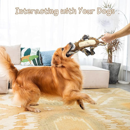 BUYPOW Squeaky Dog Toys, Interactive Tug of War Puppy Toys, Funny Plush Dog Chew Toys, Stuffed Dog Toys for Small,Medium and Large Dogs - Lion