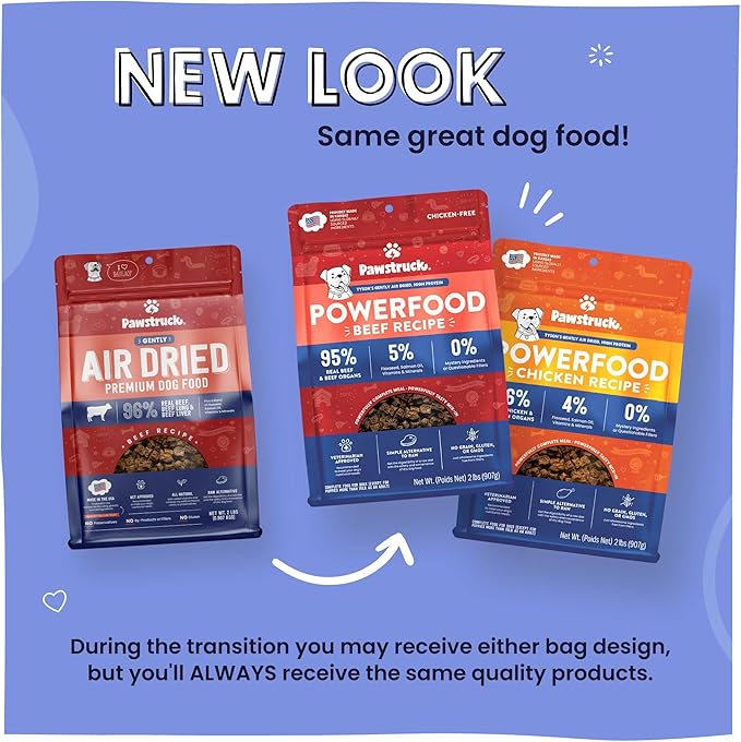 Pawstruck Air Dried Dog Food with Real Beef, Grain-Free, Made in USA, Non-GMO & Vet Recommended, High Protein Limited Ingredient Full-Feed for All Breeds & Ages, 2lb Bag