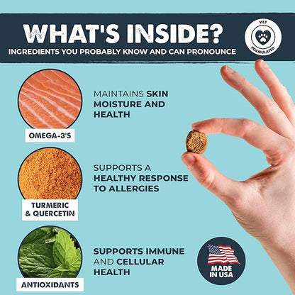 Mighty Paw Dog Allergy Chews — Anti-Itch & Immune Support, 120ct | Omega 3, Quercetin & Turmeric | Vet Formulated | Made in USA | Skin & Coat Supplement for Dogs