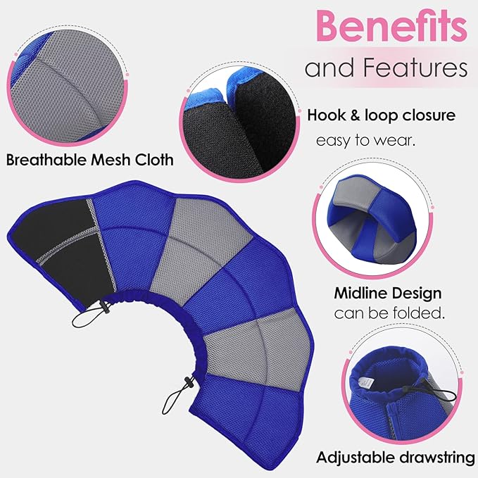 AOFITEE Dog Cone - Soft Cones Dog After Surgery, Comfy Cones for Dogs to Stop Licking, Adjustable Small Dogs Cone Collar for Wound Healing, Elizabethan Pet E-Collar, Blue Small