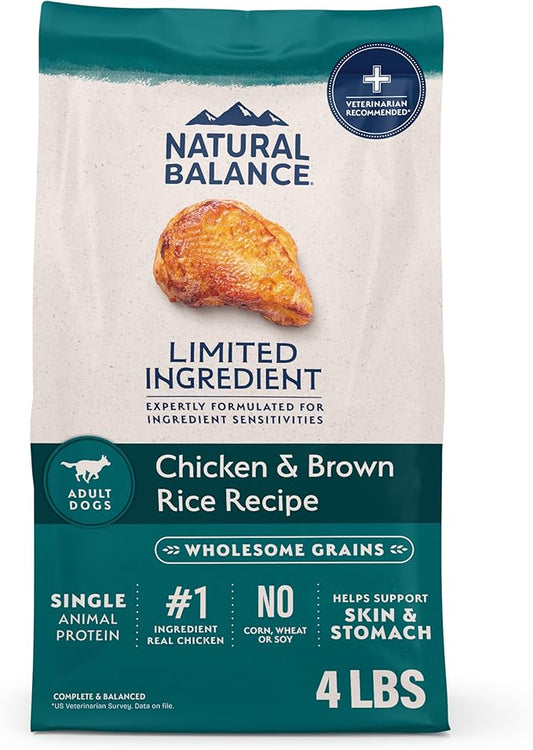 Natural Balance Limited Ingredient Adult Dry Dog Food with Healthy Grains, Chicken & Brown Rice Recipe, 4 Pound (Pack of 1)