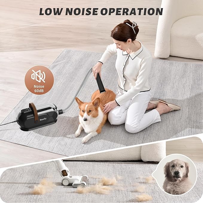 Bunfly Dog Grooming Kit with 13000kpa Strong Grooming & Vacuum Suction 99% Pet Hair,3L Capacity,11 Grooming Tools Dogs Cats and Other Animals,Home and Car Cleaning -Black