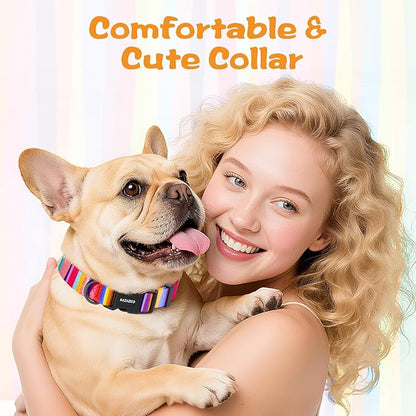Kazazoo Dog Collar Cute and Soft Nylon Puppy Collar for Boy and Girl, Adjustable Dog Collars for Small Medium Dogs, Rainbow-S