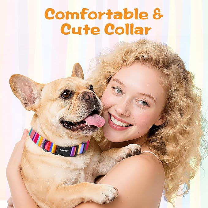 Kazazoo Dog Collar Cute and Soft Nylon Puppy Collar for Boy and Girl, Adjustable Dog Collars for Small Medium Dogs, Rainbow-M