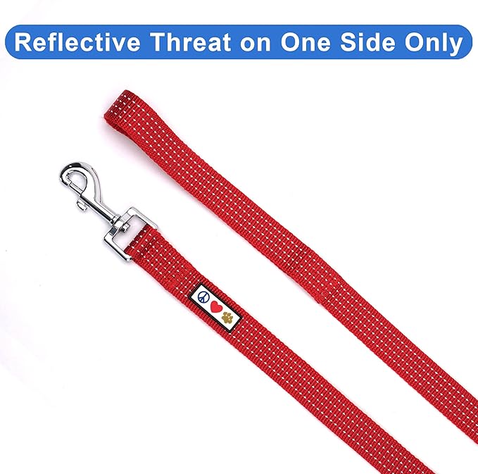 Pawtitas Red Dog Leash 6 ft M/L Reflective Durable Lightweight Dog Lead for Medium or Large Dogs and Puppies