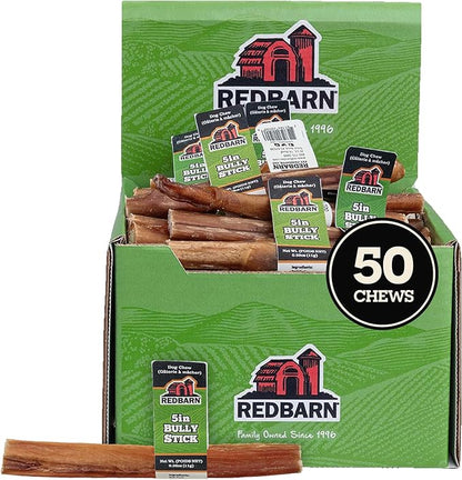 Redbarn 5" Bully Sticks - Long Lasting Dog Chew | All Natural Bully Bones (50-Count)