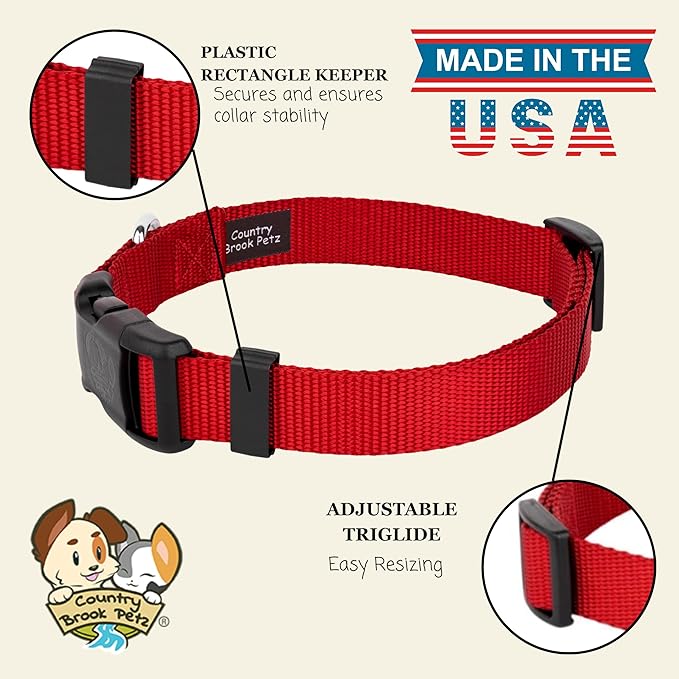 Country Brook Petz - Everyday Nylon Dog Collar for Large, Medium, and Small Dogs and Puppies - for Everyday Use in 10+ Warm Colors (Large, 1 Inch Wide, Red)