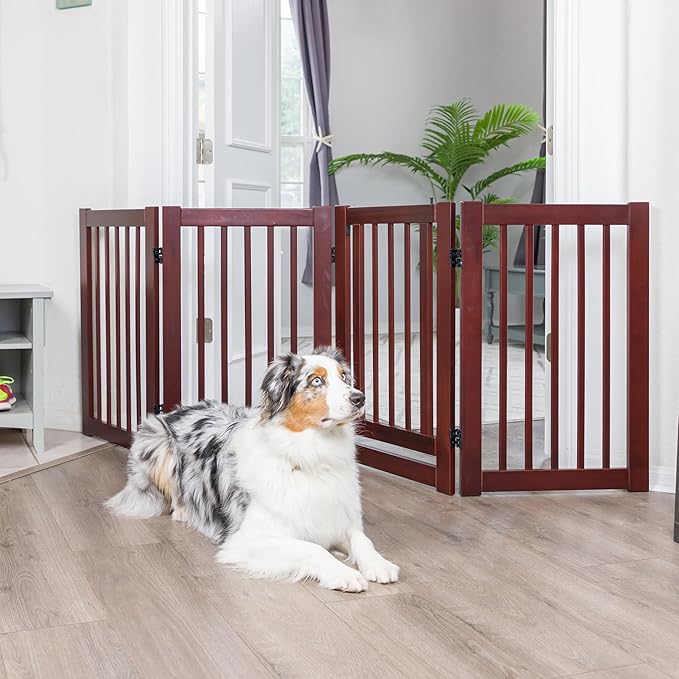 Primetime Petz 360 Configurable Dog Gate with Door – Indoor Freestanding Walk Through Wood Pet Gate,Walnut