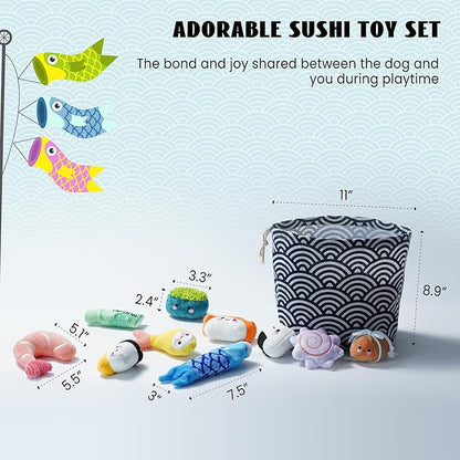 Nocciola 10 PC Sushi Squeaky Small Dog Toys, Cute Stuffed Puppy Toys with Bag, Plush Dog Squeaky Toy for Small Medium to Keep Them Busy