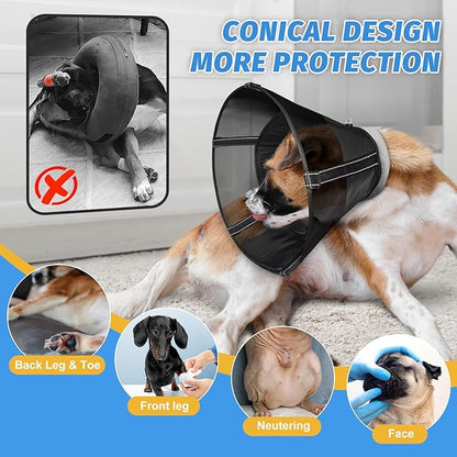 Dog Cone Collar to Stop Licking: Soft Mesh Recovery Collar After Surgery with Detachable Pad, Elizabeth Cone Alternative for Large Medium, Small Dogs, Normal Eating and Drinking (S)