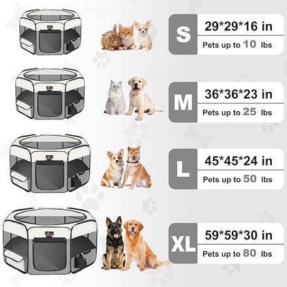 Aivituvin Dog Playpen Foldable Pet Play Pens with Carrying Bag for Cat, Puppies, Rabbits, Chickens, Durable Portable Pet Tent for Travel Camping Indoor/Outdoor Grey M
