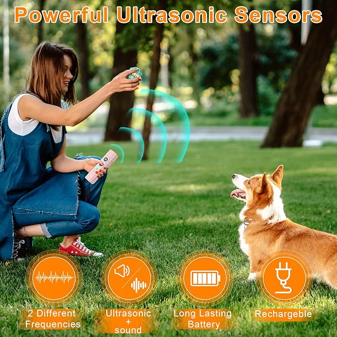 Anti Barking Device for Dogs - Dog Bark Deterrent Devices for Stopping Bad Dog Behavior - Ultrasonic Dog Bark Deterrent, Refuse to Shout and Slap - Best Anti Barking Device Rechargeable（Pink）