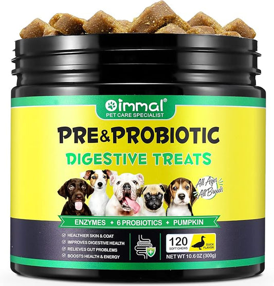 Probiotics for Dogs Digestive Health, Digestive Soft Chews for Dogs, Dog Probiotics and Digestive Enzymes, 120 Dog Chews Omega-3 & 6, Vitamin, Improve Digestion, Immunity
