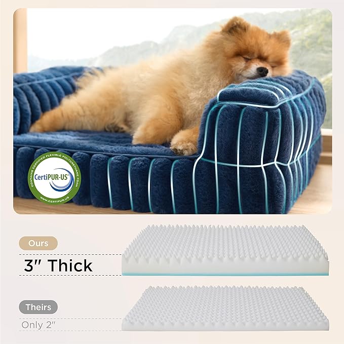 Bedsure ComfyFleece™ Orthopedic Dog Bed for Medium Dogs, Waterproof Memory Foam Medium Pet Beds with Sides, Non-Slip Bottom and Egg-Crate Foam Dog Couch Sofa with Washable Corduroy Cover, Blue